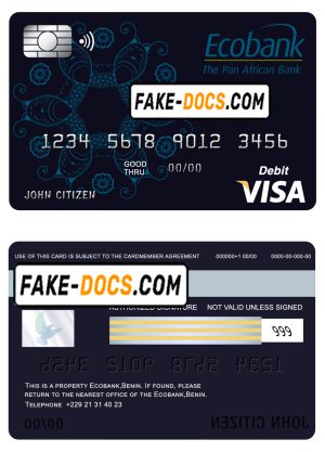 Benin Ecobank visa card debit card template in PSD format, fully editable