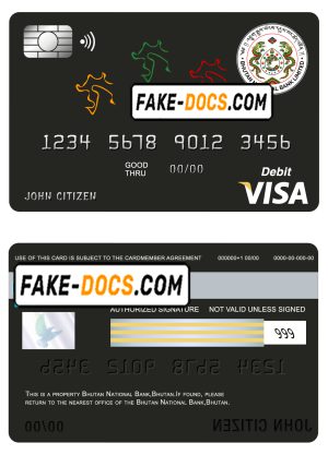 Bhutan National Bank visa card debit card template in PSD format, fully editable