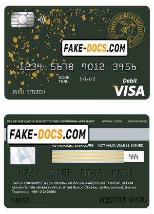 Bolivia Banco Central de Bolivia bank visa card debit card template in PSD format, fully editable