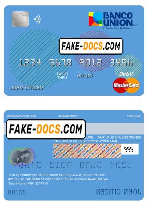 Bolivia Banco Union bank mastercard debit card template in PSD format, fully editable