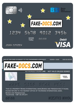 Bosnia and Herzegovina Bosna Bank International bank visa card debit card template in PSD format, fully editable