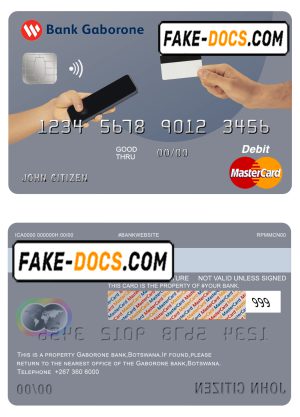 Botswana Bank Gaborone mastercard debit card template in PSD format, fully editable