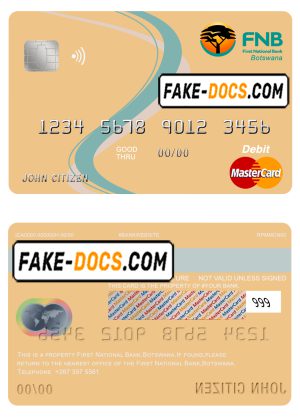 Botswana First National Bank mastercard debit card template in PSD format, fully editable