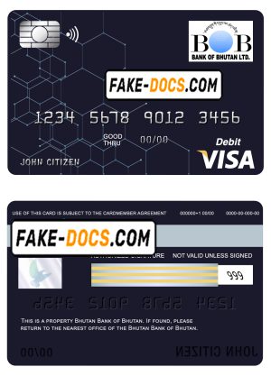 Bhutan Bank of Bhutan visa card debit card template in PSD format, fully editable