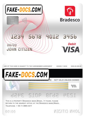 Brazil Bradesco bank visa card debit card template in PSD format, fully editable