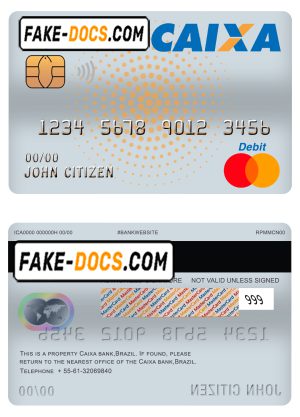 Brazil Caixa bank mastercard debit card template in PSD format, fully editable