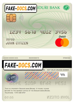 Brunei Baiduri Bank mastercard debit card template in PSD format, fully editable