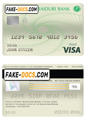 Brunei Baiduri Bank visa card debit card template in PSD format, fully editable