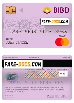 Brunei Bank Islam Brunei Darussalam bank mastercard debit card template in PSD format, fully editable