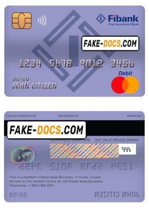 Bulgaria Fibank bank mastercard debit card template in PSD format, fully editable