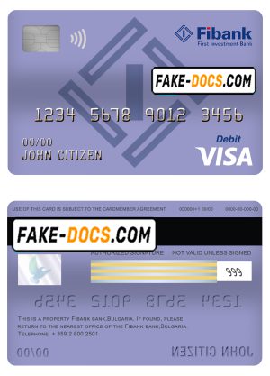 Bulgaria Fibank bank visa card debit card template in PSD format, fully editable