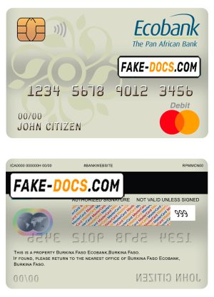 Burkina Faso Ecobank bank mastercard debit card template in PSD format, fully editable