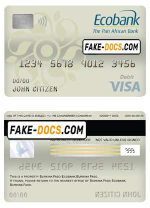Burkina Faso Ecobank bank visa card debit card template in PSD format, fully editable