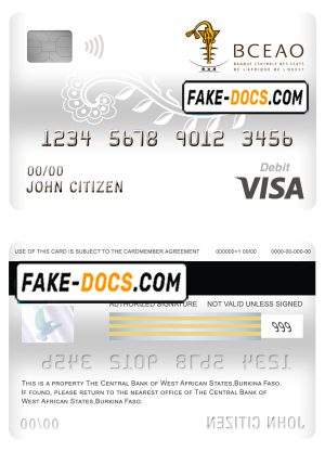 Burkina Faso The Central Bank of West African States bank visa card debit card template in PSD format, fully editable Burkina Faso The Central Bank of West African States bank visa card debit card template in PSD format, fully editable