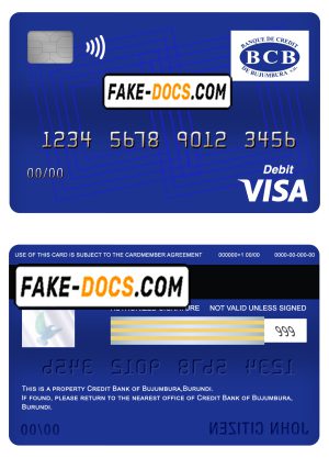 Burundi Credit Bank of Bujumbura bank visa card debit card template in PSD format, fully editable