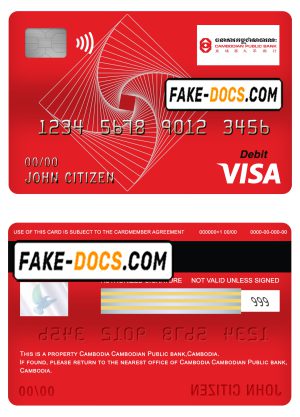 Cambodia Cambodian Public bank visa card debit card template in PSD format, fully editable