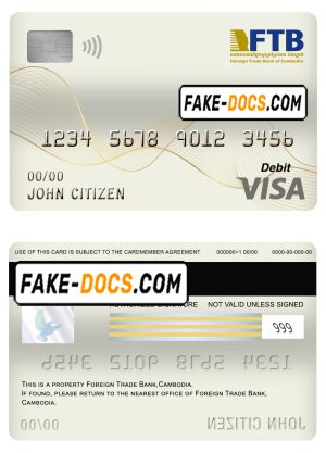 Cambodia Foreign Trade Bank of Cambodia bank visa card debit card template in PSD format, fully editable