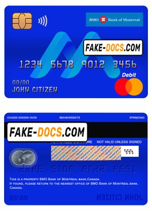 Canada BMO Bank of Montreal bank mastercard debit card template in PSD format, fully editable