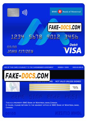 Canada BMO Bank of Montreal bank visa card debit card template in PSD format, fully editable
