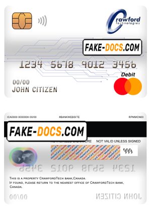 Canada CrawfordTech bank mastercard debit card template in PSD format, fully editable