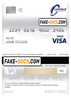 Canada CrawfordTech bank visa card debit card template in PSD format, fully editable