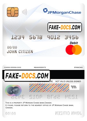 Canada JP Morgan Chase bank mastercard debit card template in PSD format, fully editable