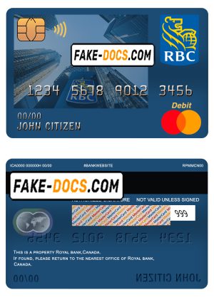 Canada Royal Bank of Canada (RBC) bank mastercard debit card template in PSD format, fully editable