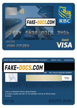 Canada Royal Bank of Canada (RBC) bank visa card debit card template in PSD format, fully editable