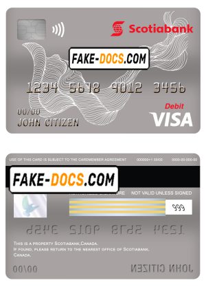 Canada Scotiabank bank visa card debit card template in PSD format, fully editable