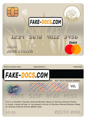 Central African Republic Bank of Central African States (BEAC) bank mastercard debit card template in PSD format, fully editable