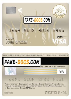 Central African Republic Bank of Central African States (BEAC) bank visa card debit card template in PSD format, fully editable