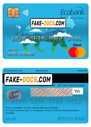 Central African Republic Ecobank mastercard debit card template in PSD format, fully editable