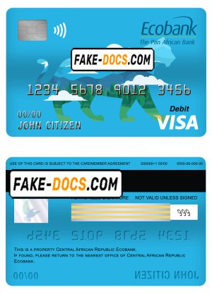 Central African Republic Ecobank visa card debit card template in PSD format, fully editable