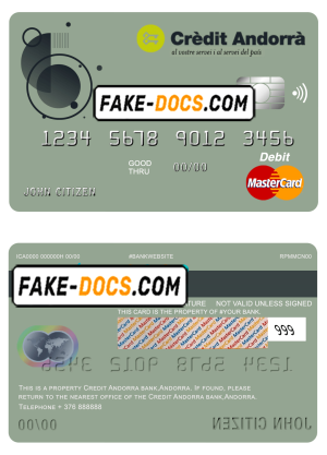 Andorra Credit Andorra bank mastercard debit card template in PSD format, fully editable
