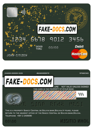 Bolivia Banco Central de Bolivia bank mastercard debit card template in PSD format, fully editable