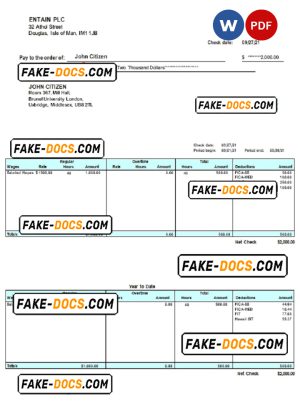 United Kingdom pay stub template in Word and PDF format, fully editable