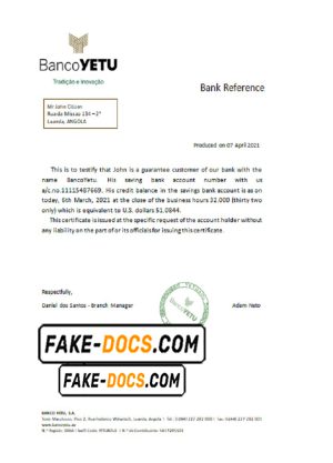 Angola Banco Yetu bank reference letter template in Word and PDF format