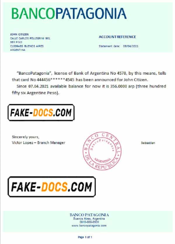 Argentina Banco Patagonia bank reference letter template in Word and PDF format