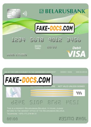 Belarus Belarusbank bank visa card debit card template in PSD format, fully editable