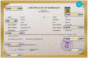 Romania marriage certificate PSD template, fully editable