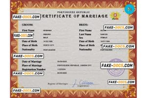 Portugal marriage certificate PSD template, fully editable