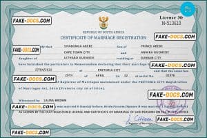 South Africa marriage certificate PSD template, completely editable