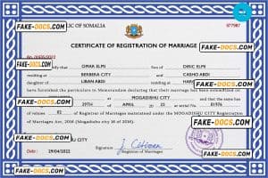Somalia marriage certificate PSD template, fully editable