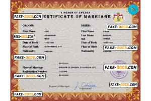 Sweden marriage certificate PSD template, fully editable