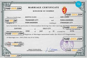 Norway marriage certificate PSD template, fully editable