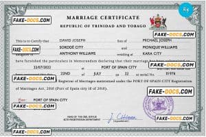 Trinidad and Tobago marriage certificate PSD template, fully editable