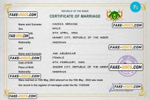 Niger marriage certificate PSD template, completely editable