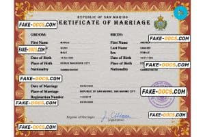 San Marino marriage certificate PSD template, fully editable