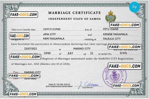 Samoa marriage certificate PSD template, completely editable