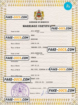 Morocco marriage certificate PSD template, fully editable
